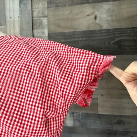 Handmade red gingham plaid ruffle trim top large festival boho garden party - Picture 3 of 10